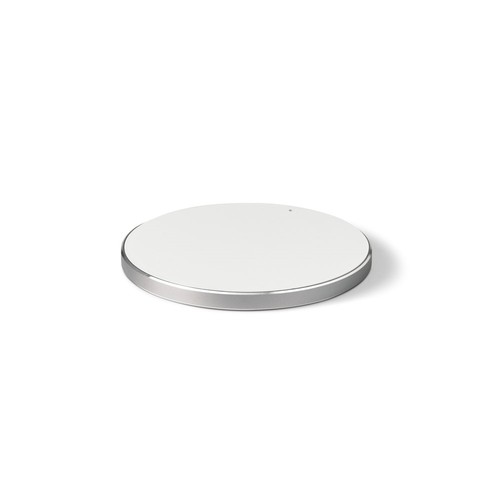 white JOULE. Cargador inalámbrico rápido de 10W, fabricado en ABS reciclado (100 % rABS) y aluminio reciclado (100 % rAL)