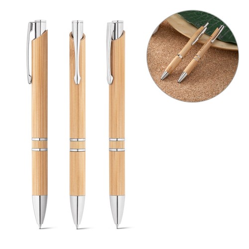 BETA BAMBOO. BOLÍGRAFO DE BAMBÚ CON CLIP, DETALLES METÁLICOS