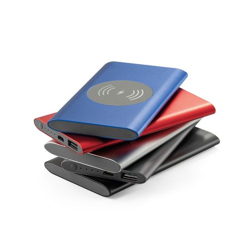 CASSINI. Power bank 4'000 mAh con cargador inalámbrico de 5W, fabricado en aluminio reciclado (100% rAL)