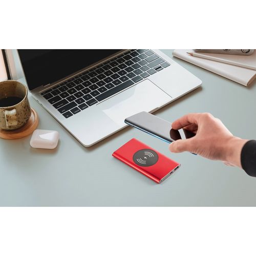 CASSINI. Power bank 4'000 mAh con cargador inalámbrico de 5W, fabricado en aluminio reciclado (100% rAL)