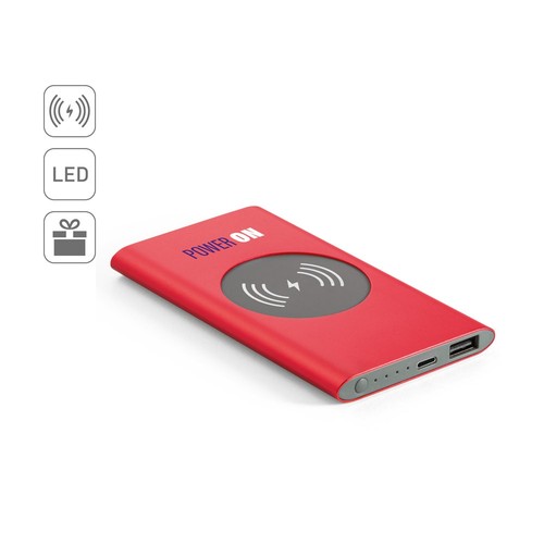 CASSINI. POWER BANK 4'000 MAH CON CARGADOR INALÁMBRICO DE 5W, FABRICADO EN ALUMINIO RECICLADO (100% RAL)