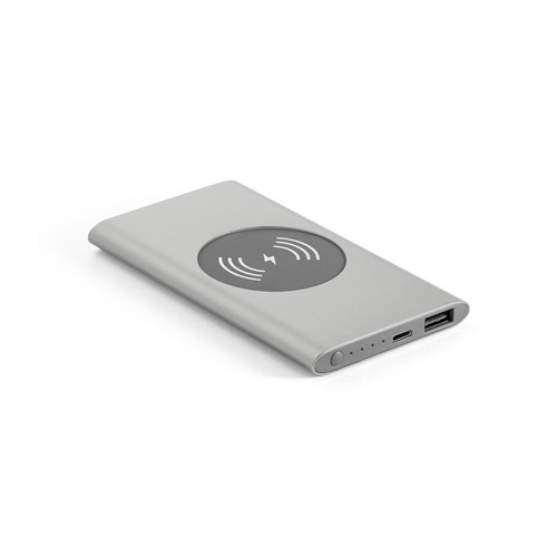 CASSINI. Power bank 4'000 mAh con cargador inalámbrico de 5W, fabricado en aluminio reciclado (100% rAL)