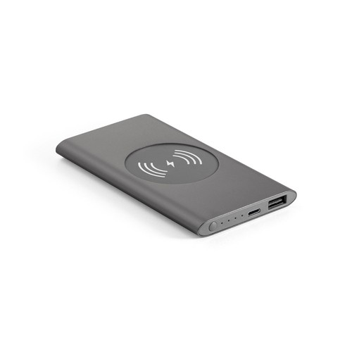 CASSINI. Power bank 4'000 mAh con cargador inalámbrico de 5W, fabricado en aluminio reciclado (100% rAL)