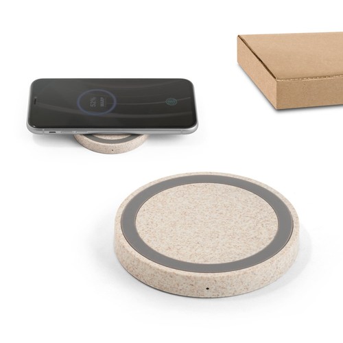 CUVIER. CARGADOR INALÁMBRICO DE 15W, FABRICADO EN ABS RECICLADO (65 % RABS) Y FIBRA DE PAJA DE TRIGO (35 %)