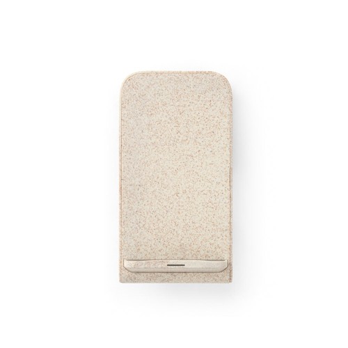 natural ENGLERT. Soporte para smartphone con cargador inalámbrico, rápido, de 10 W en ABS reciclado (70% rABS) y fibra de paja de trigo