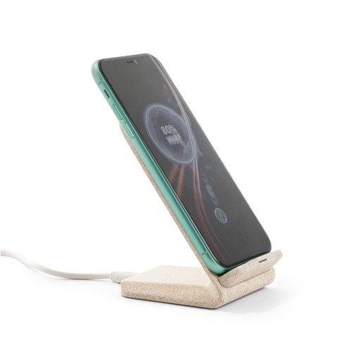 natural ENGLERT. Soporte para smartphone con cargador inalámbrico, rápido, de 10 W en ABS reciclado (70% rABS) y fibra de paja de trigo