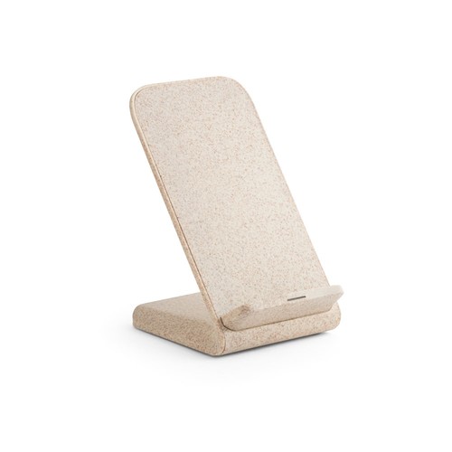 natural ENGLERT. Soporte para smartphone con cargador inalámbrico, rápido, de 10 W en ABS reciclado (70% rABS) y fibra de paja de trigo
