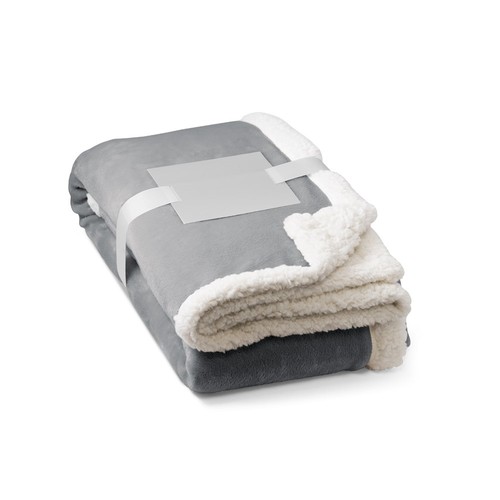 gray HEIDEN. Manta polar reversible (190 g/m²) con cinta de raso y tarjeta personalizada