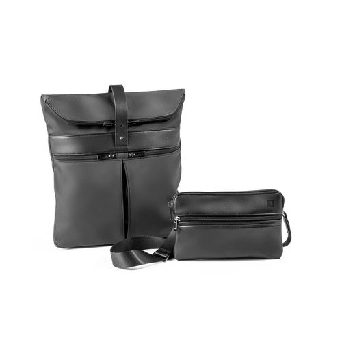 black ROVER BACKPACK. Mochila de microfibra y PU