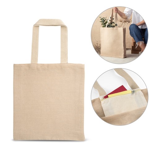 PADOVA. SACO DE JUCO (275 G/M²) COM BOLSO INTERIOR EM 100% ALGODÃO (120 G/M²)