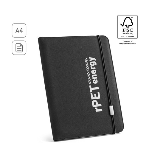 EMERGE FOLDER II. Carpeta tamaño A4 en poliéster reciclado (100% rPET) 300D con cierre elástico