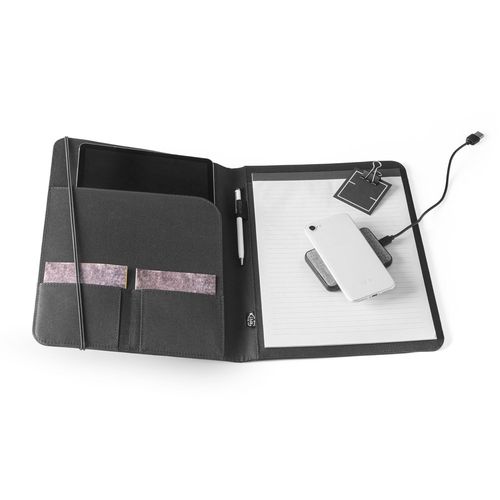 black EMERGE FOLDER II. Carpeta tamaño A4 en poliéster reciclado (100% rPET) 300D con cierre elástico