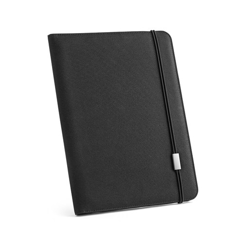 black EMERGE FOLDER II. Carpeta tamaño A4 en poliéster reciclado (100% rPET) 300D con cierre elástico