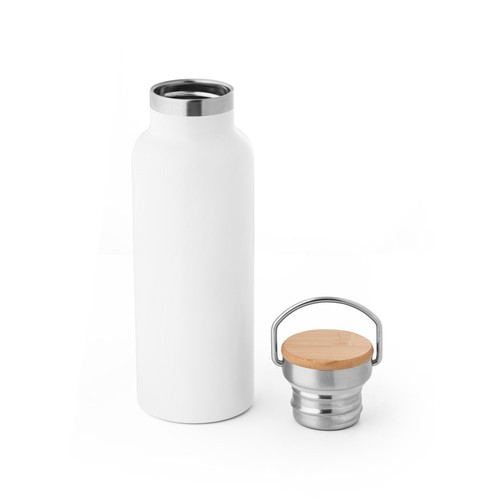 white RAGNAR. Botella de acero inoxidable (36% reciclado) con doble cuerpo 570 mL
