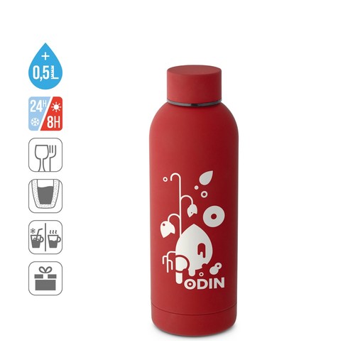 ODIN. BOTELLA DE ACERO INOXIDABLE (36% RECICLADO) CON ACABADO GOMOSO 500 ML