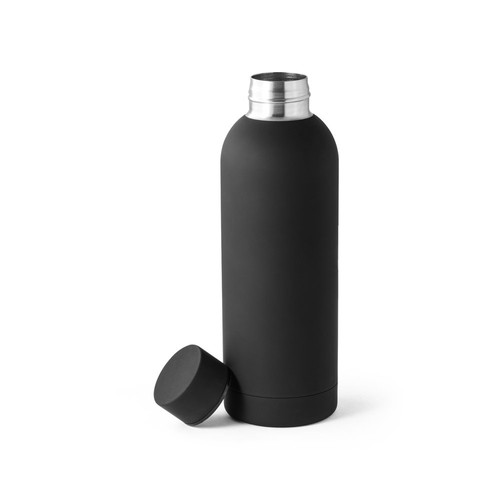 black ODIN. Botella de acero inoxidable (36% reciclado) con acabado gomoso 500 mL