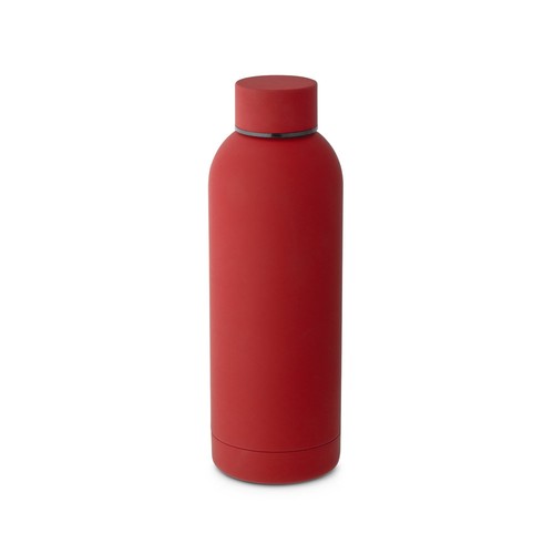 burdeos ODIN. Botella de acero inoxidable (36% reciclado) con acabado gomoso 500 mL