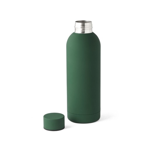 verde oscuro ODIN. Botella de acero inoxidable (36% reciclado) con acabado gomoso 500 mL