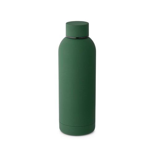 verde oscuro ODIN. Botella de acero inoxidable (36% reciclado) con acabado gomoso 500 mL