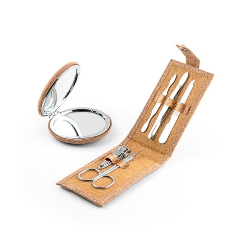 natural ZENA. Conjunto de manicura em aço inoxidável numa bolsa de cortiça