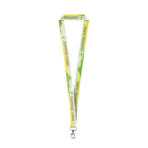 white WINDSOR. SET Lanyard SUBLIMATION Long II (20 mm) en poliéster reciclado (100% rPET) con mosquetón de gatillo de 20 mm