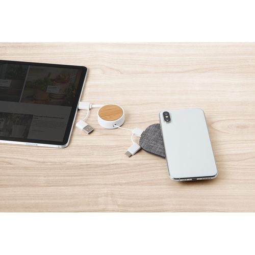 RUBINS. Câble USB rétractable 6 en 1 en ABS recyclé (100 % rABS) et bambou - 5