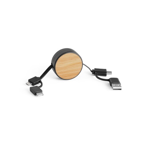 RUBINS. Câble USB rétractable 6 en 1 en ABS recyclé (100 % rABS) et bambou - 2