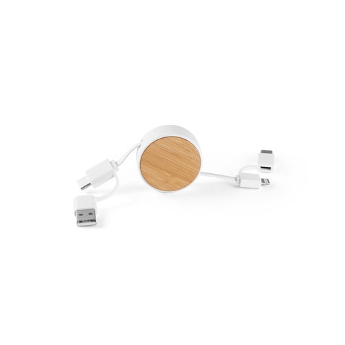 RUBINS. Câble USB rétractable 6 en 1 en ABS recyclé (100 % rABS) et bambou - 2