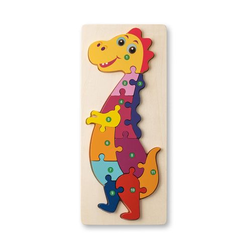 luz natural DIPLODOCO. Rompecabezas con forma de dinosaurio hecho en madera contrachapada de pino