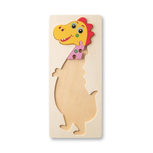 luz natural DIPLODOCO. Rompecabezas con forma de dinosaurio hecho en madera contrachapada de pino