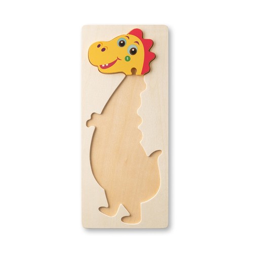 luz natural DIPLODOCO. Rompecabezas con forma de dinosaurio hecho en madera contrachapada de pino