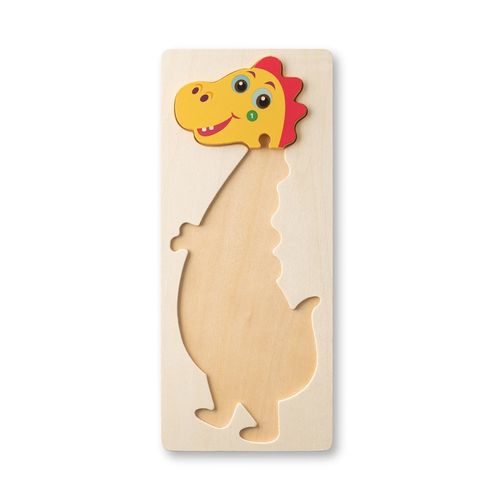 luz natural DIPLODOCO. Rompecabezas con forma de dinosaurio hecho en madera contrachapada de pino