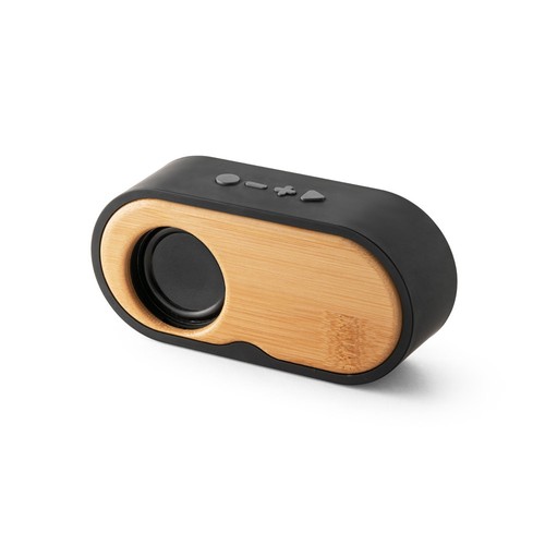 black TILLY. Altavoz portátil de 3W con 5h de autonomía, fabricado en bambú y ABS reciclado (100% rABS)