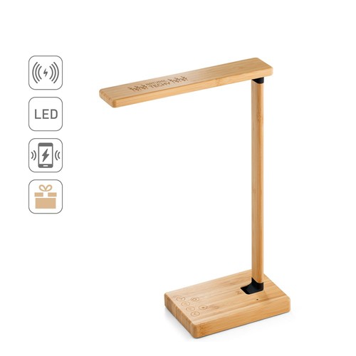 MOREY. LÁMPARA DE ESCRITORIO PLEGABLE CON CARGADOR INALÁMBRICO SUPERRÁPIDO DE 15W EN BAMBÚ