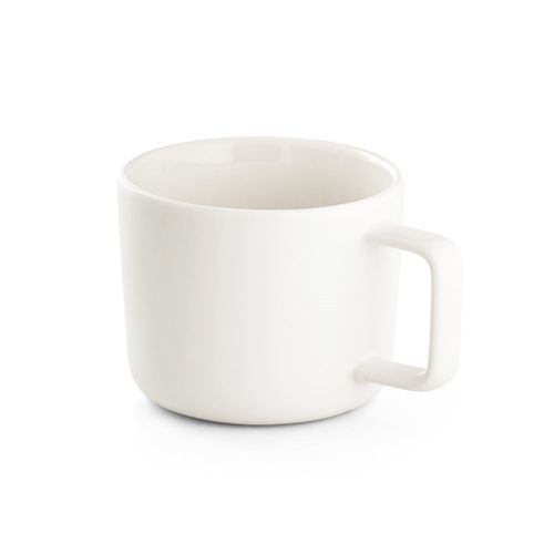 white FANGIO. Taza de cerámica con tapa y base de bambú de 220 mL