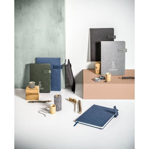 blue ANDRESEN A5. Agenda en poliéster reciclado (100% rPET)