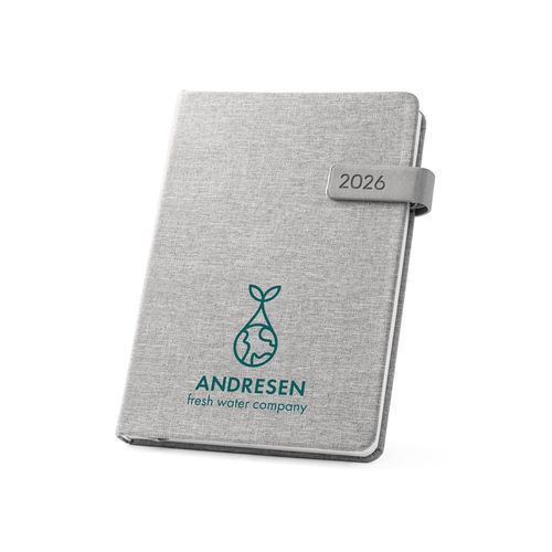 gris claro ANDRESEN A5. Agenda en poliéster reciclado (100% rPET)