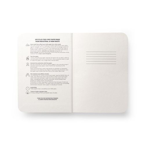 COFFEEPAD SEMI-RIGID. Bloc de notas A5 con tapa semirrígida elaborado a partir de residuos de cascarilla de café (65%)