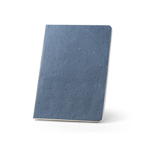 blue COFFEEPAD SEMI-RIGID. Bloc de notas A5 con tapa semirrígida elaborado a partir de residuos de cascarilla de café (65%)