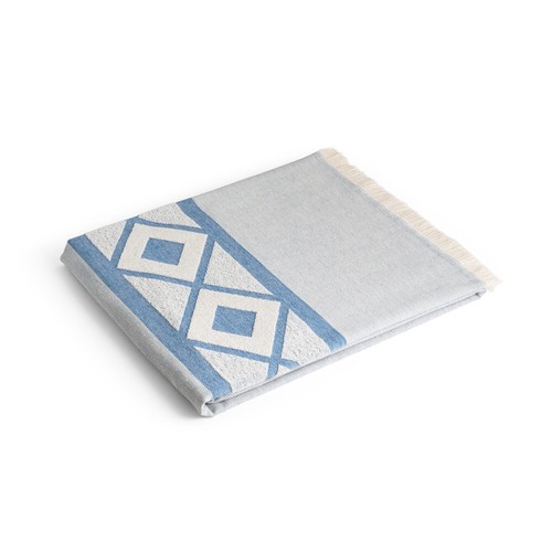 blue MALEK. Toalla de baño y multifuncional (350g/m²) fabricada en algodón ligero y resistente (85%) y algodón reciclado (15%)