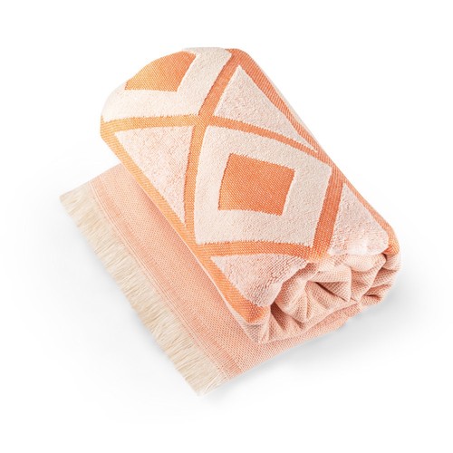 orange MALEK. Toalla de baño y multifuncional (350g/m²) fabricada en algodón ligero y resistente (85%) y algodón reciclado (15%)