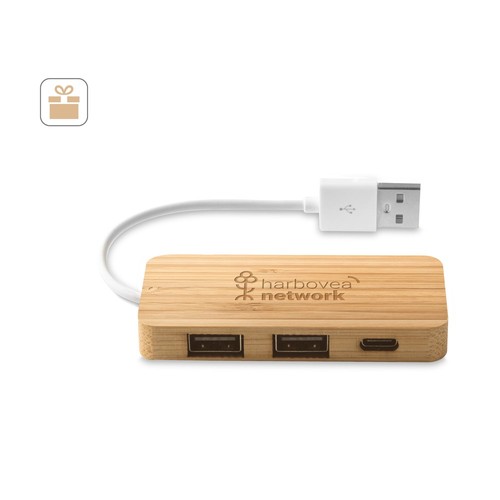 MOSER. HUB CON 2 PUERTOS USB-A Y 1 USB-C, FABRICADOS EN BAMBÚ