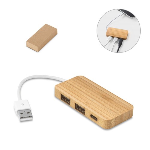 MOSER. HUB avec 2 ports USB-A et 1 USB-C en bambou, RIONDET SERIPUB, EYBENS