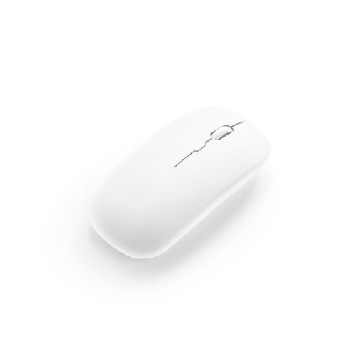 white KHAN. Ratón inalámbrico con batería de 500mAh, fabricado en ABS reciclado (100% rABS)