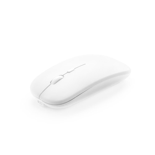 white KHAN. Ratón inalámbrico con batería de 500mAh, fabricado en ABS reciclado (100% rABS)