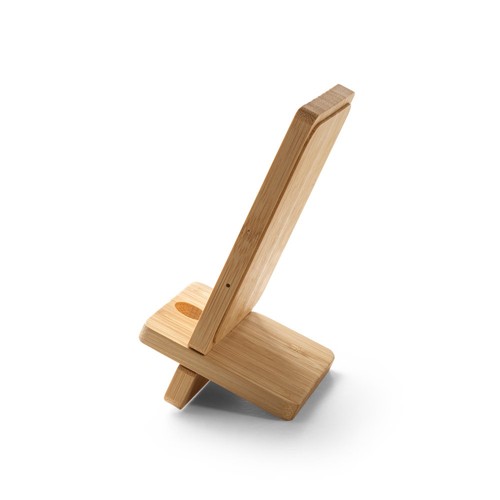 natural LANGE. Soporte para smartphone con cargador inalámbrico, ultrarrápido, de 15 W en bambú