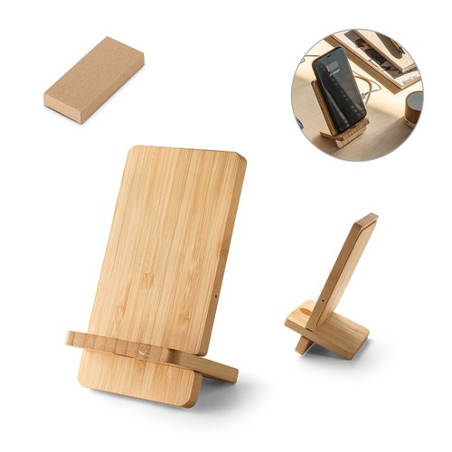 LANGE. Support pour smartphone avec chargeur sans fil ultra-rapide 15W en bambou, RIONDET SERIPUB, EYBENS