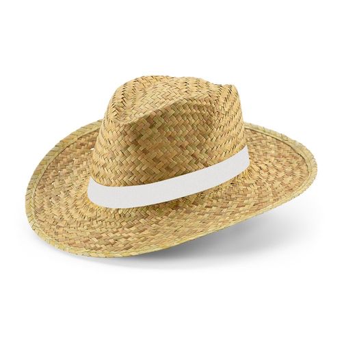 white JEAN RIB. Sombrero de paja natural con cinta sublimada