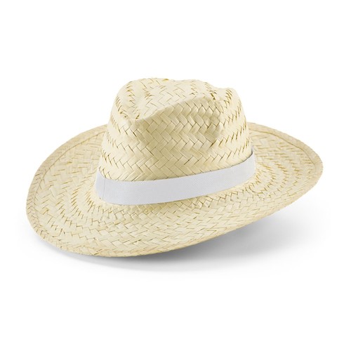 white EDWARD RIB. Sombrero de paja natural con banda elástica sublimada