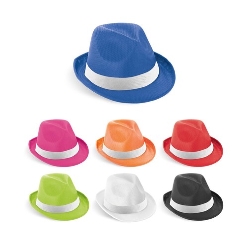 MANOLO POLI. GORRO EN PP CON CINTA DE POLIÉSTER BLANCA